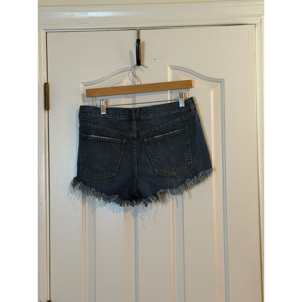 Free People | We The Free Denim Shorts 28/6 Dark Wash Button Fly Frayed Raw Hem - Picture 3 of 8